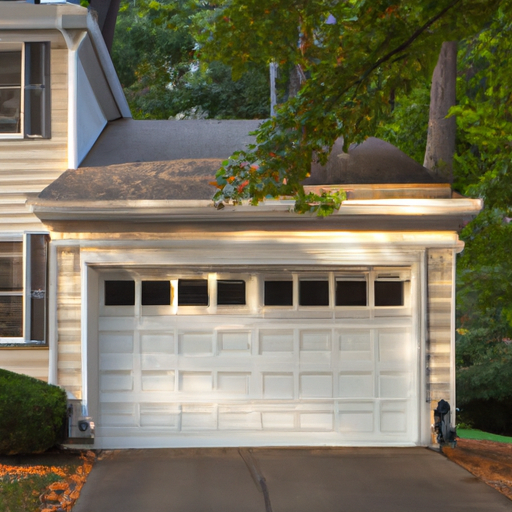 Suburban Wellesley, MA colonial home with a closed garage door, clean driveway and autumn foliage in soft daylight