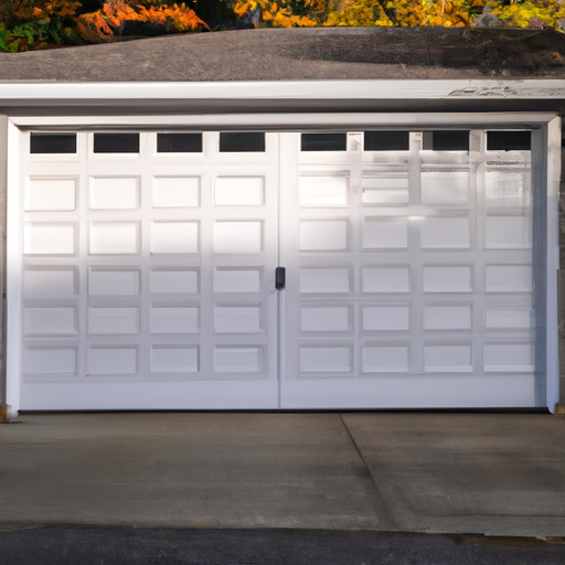 Suburban Wellesley garage exterior with closed sectional garage door, late-afternoon light, and seasonal foliage.