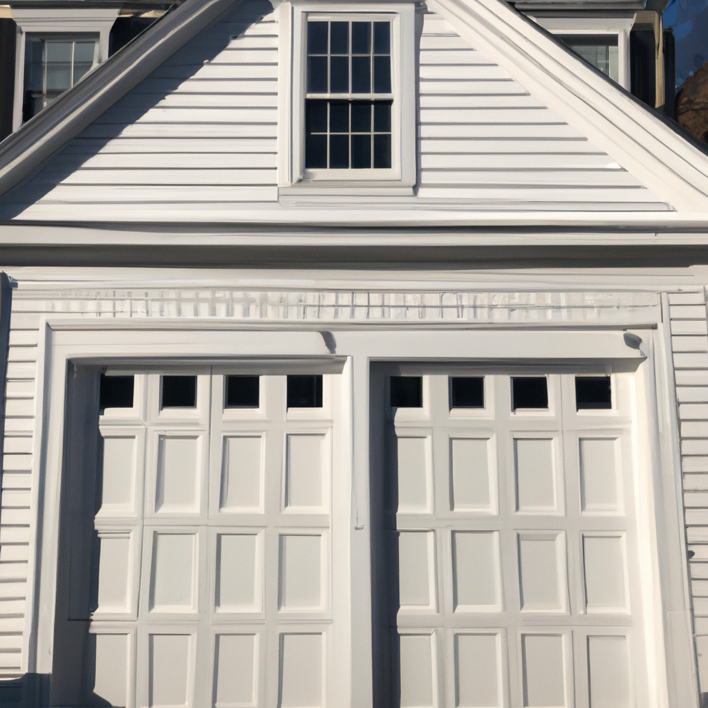 Colonial-style home in Wellesley, MA with a freshly painted white garage door