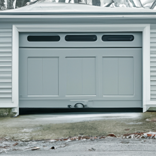 Wellesley suburban garage exterior with visible bottom seal and weatherstripping in early winter.
