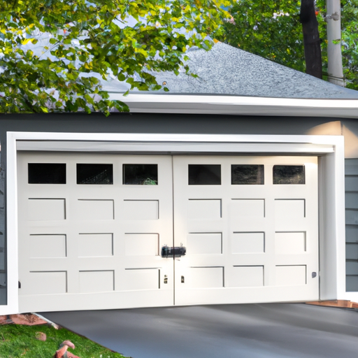 Wellesley, MA residential garage door in a suburban driveway with insulated panels and trim visible.