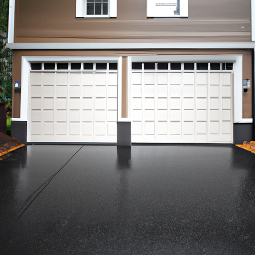 Suburban Wellesley driveway with a closed residential garage door and visible opener rail in morning light.