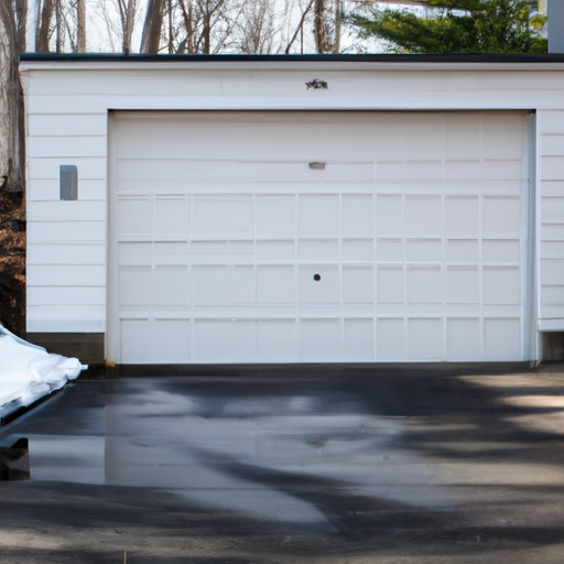 Suburban Wellesley home with a modern steel garage door and driveway in early spring light.